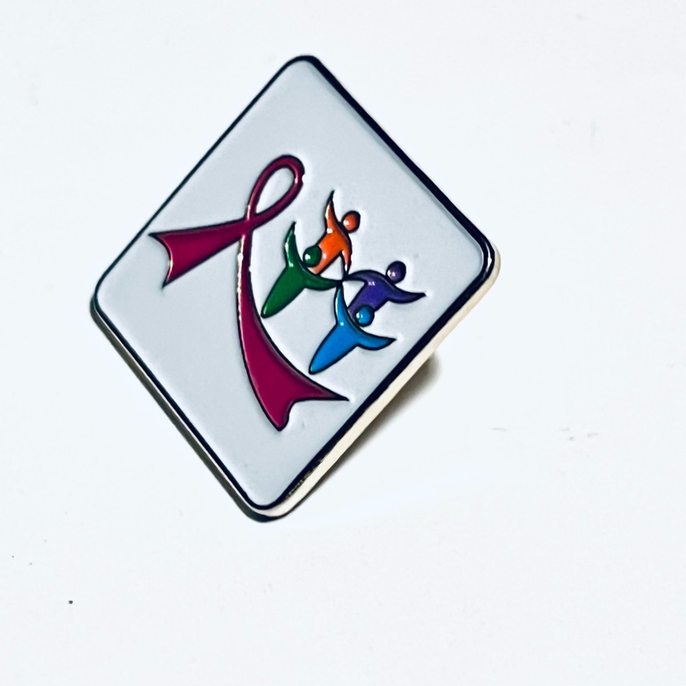 Pink Ribbon Square Enamel Pin - Awareness Accessory - Picture 3 of 4